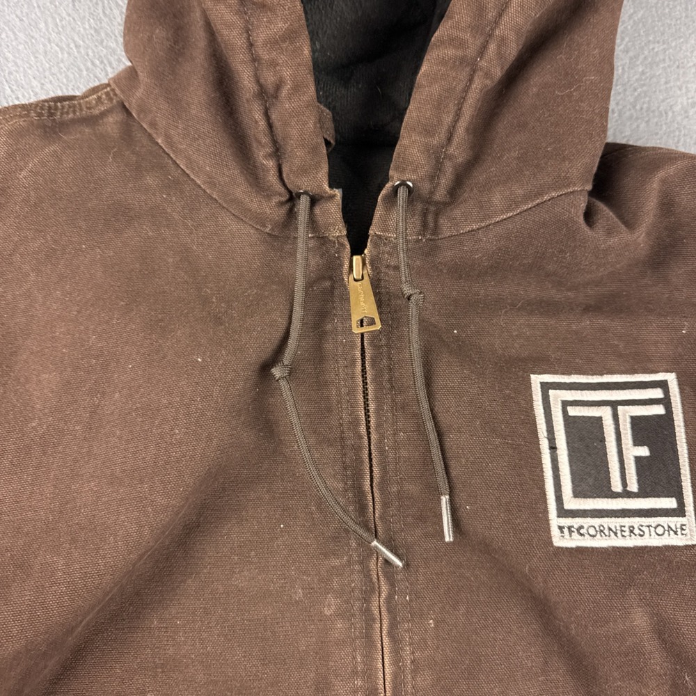 Vintage Carhartt Jacket Women's M Brown WJ130 DKB Active Hooded Canvas Thrashed - Picture 5 of 9